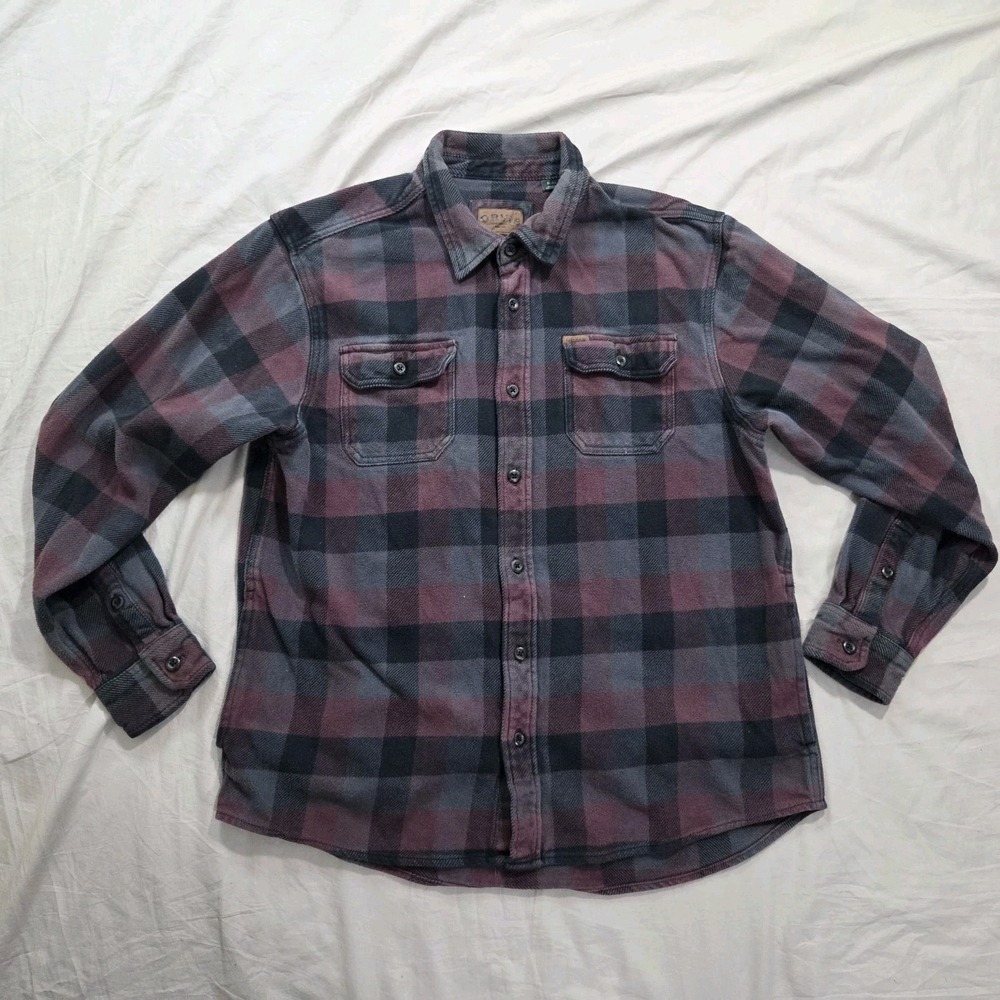 ORVIS Men's XL Plaid Big Bear Heavyweight Flannel Shirt Shacket Red Black Gray